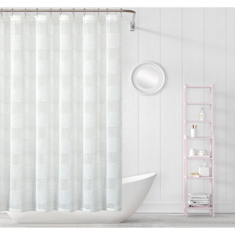 White Striped Embroidered Shower Curtain. Picture 1