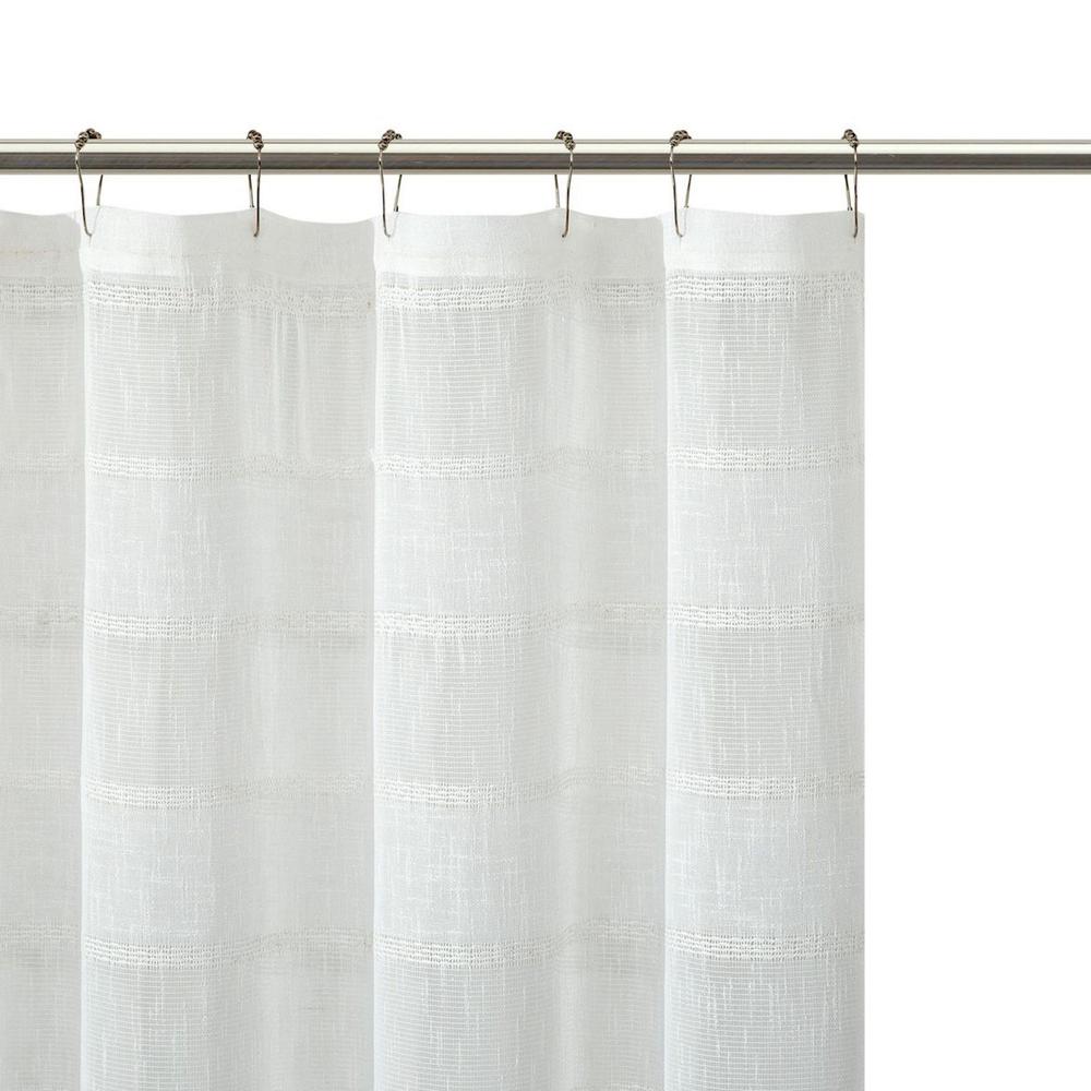White Striped Embroidered Shower Curtain. Picture 2