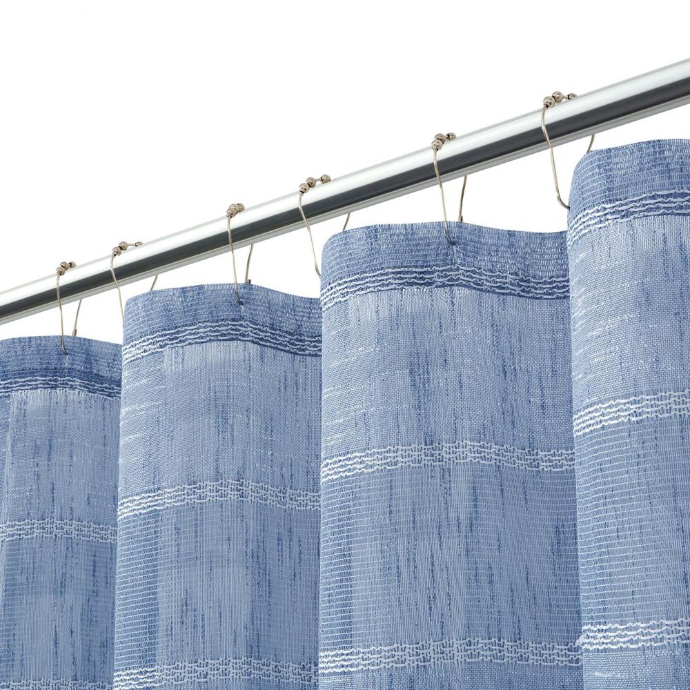 Blue Striped Embroidered Shower Curtain. Picture 3