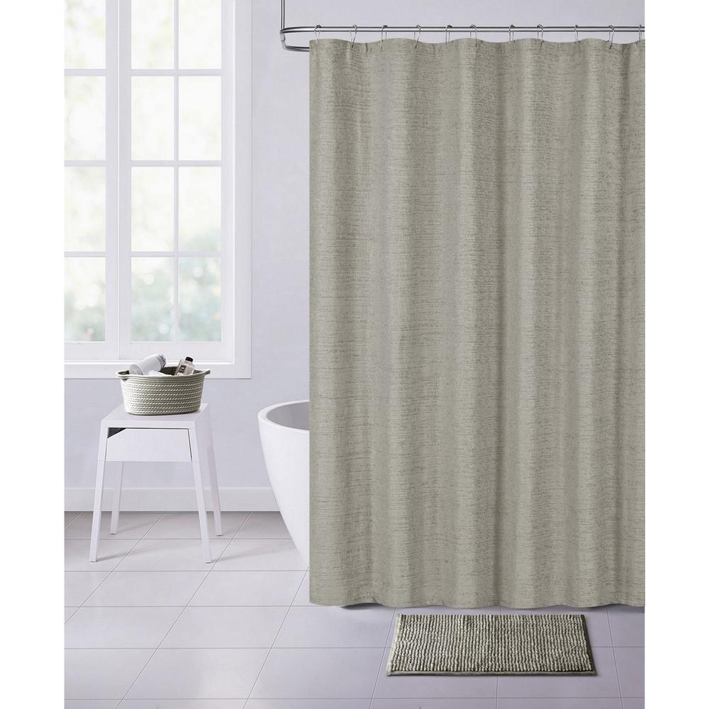 Silver Soft Textured Shower Curtain. Picture 1