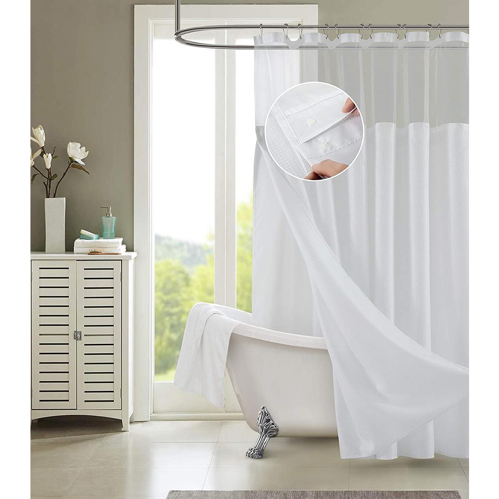 White Sheer and Grid Shower Curtain and Liner Set. Picture 6