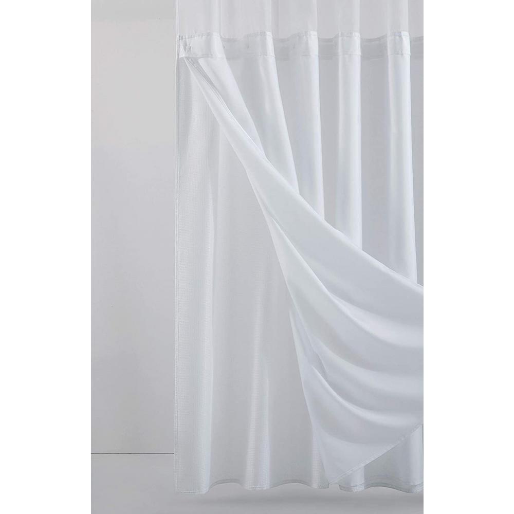 White Sheer and Grid Shower Curtain and Liner Set. Picture 5