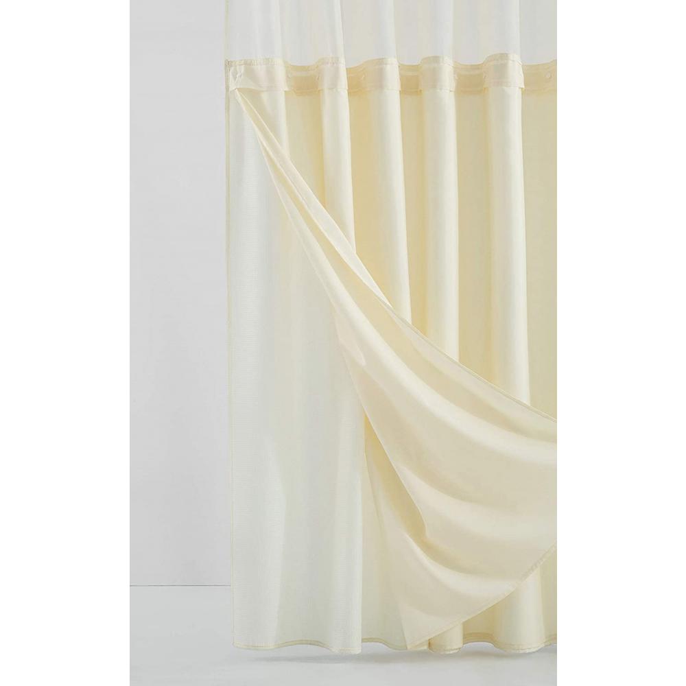 Ivory Sheer and Grid Shower Curtain and Liner Set. Picture 6