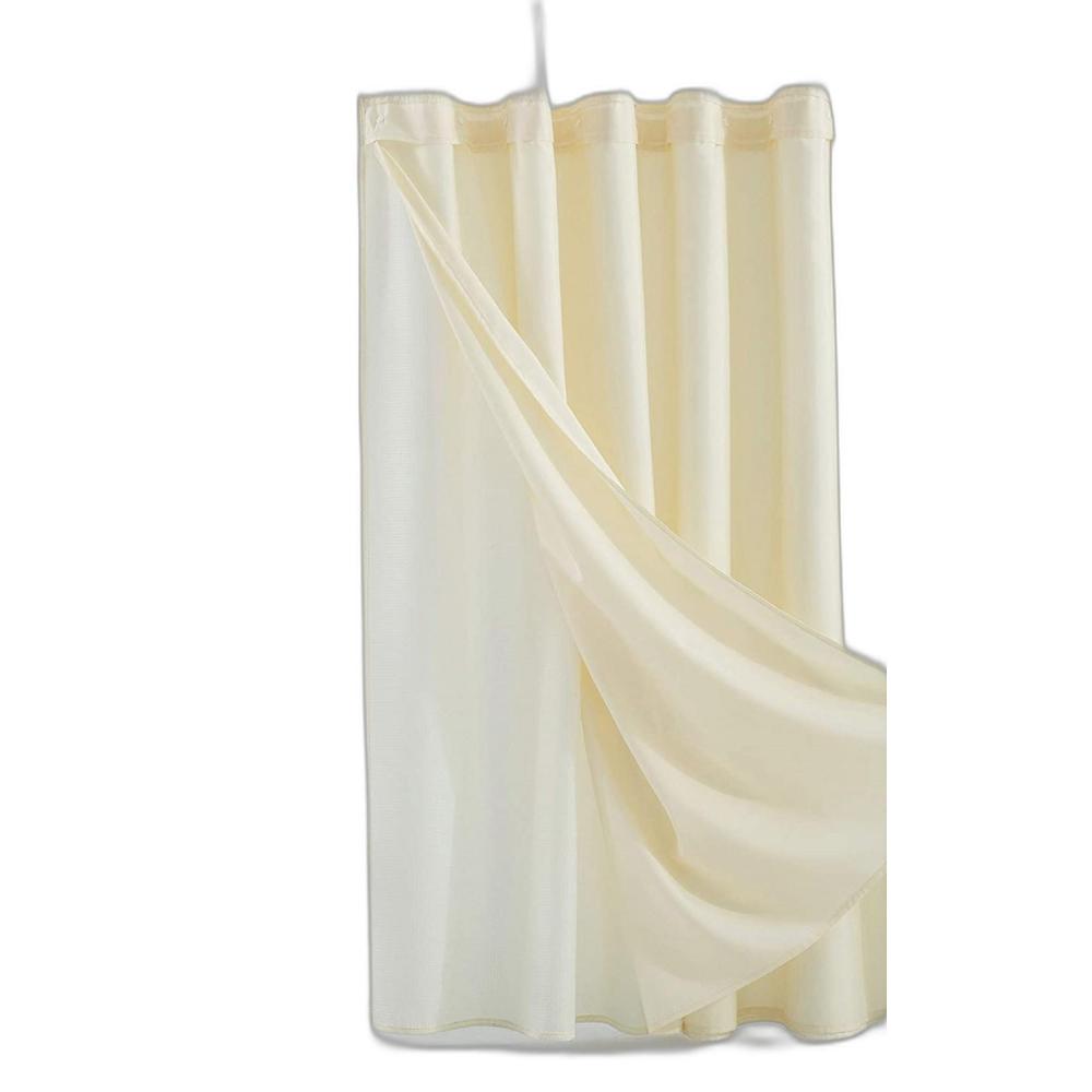 Ivory Sheer and Grid Shower Curtain and Liner Set. Picture 1