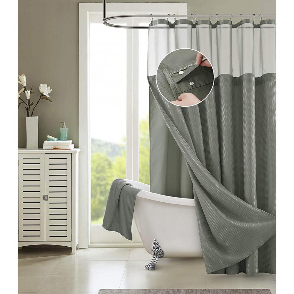 Gray Sheer and Grid Shower Curtain and Liner Set. Picture 8