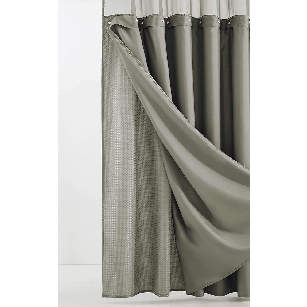 Gray Sheer and Grid Shower Curtain and Liner Set. Picture 7