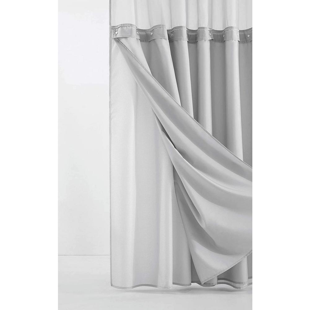 Silver Modern Grid Shower Curtain and Liner Set. Picture 5