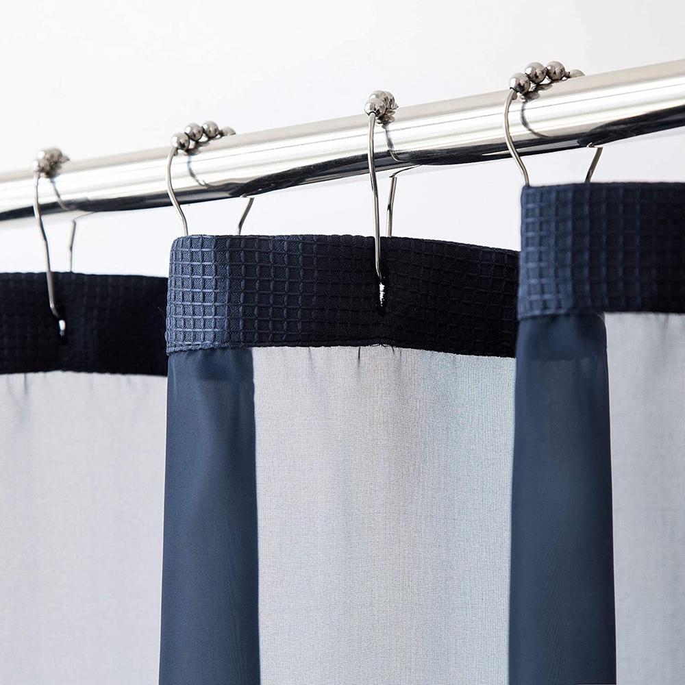 Navy Modern Grid Shower Curtain and Liner Set. Picture 1
