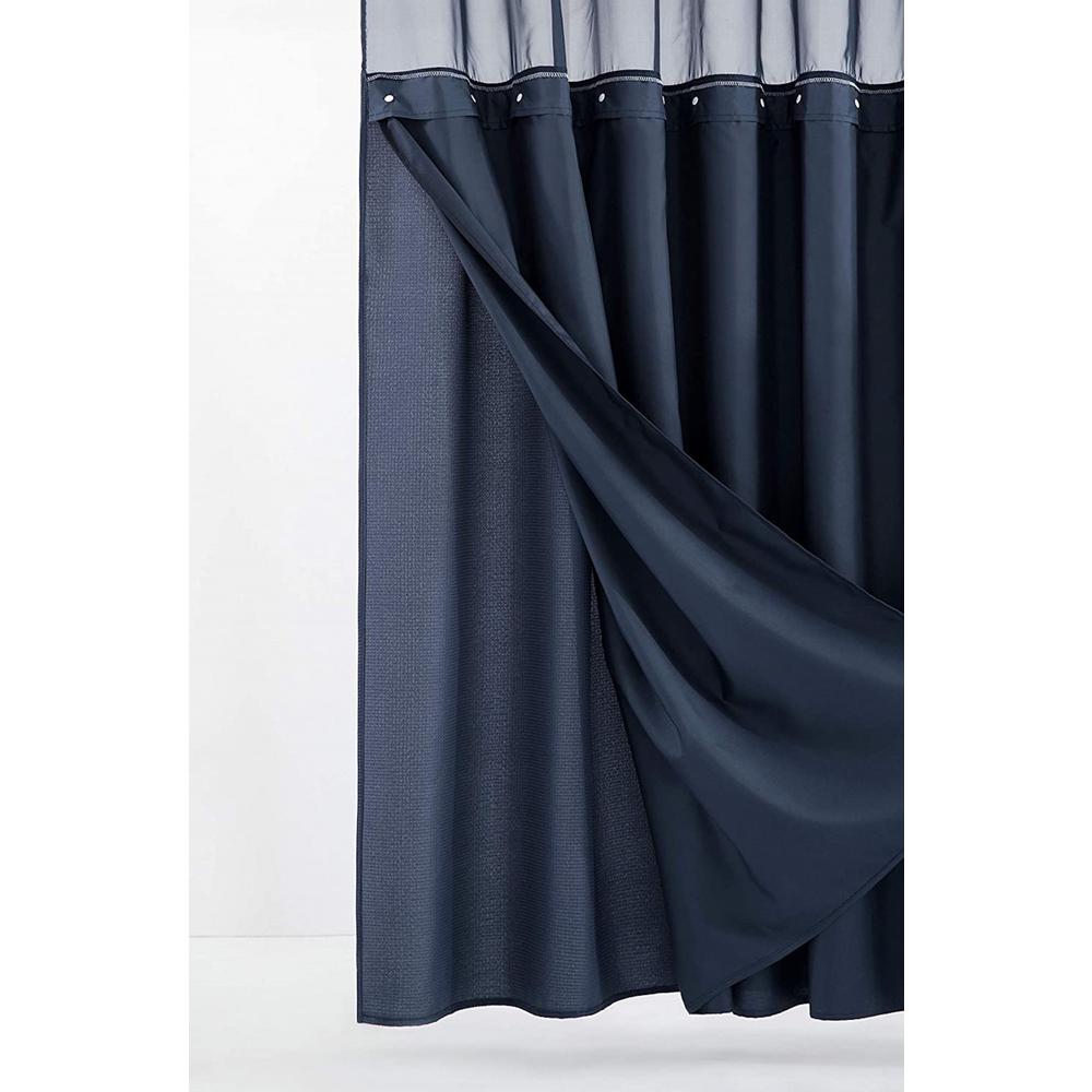 Navy Modern Grid Shower Curtain and Liner Set. Picture 5