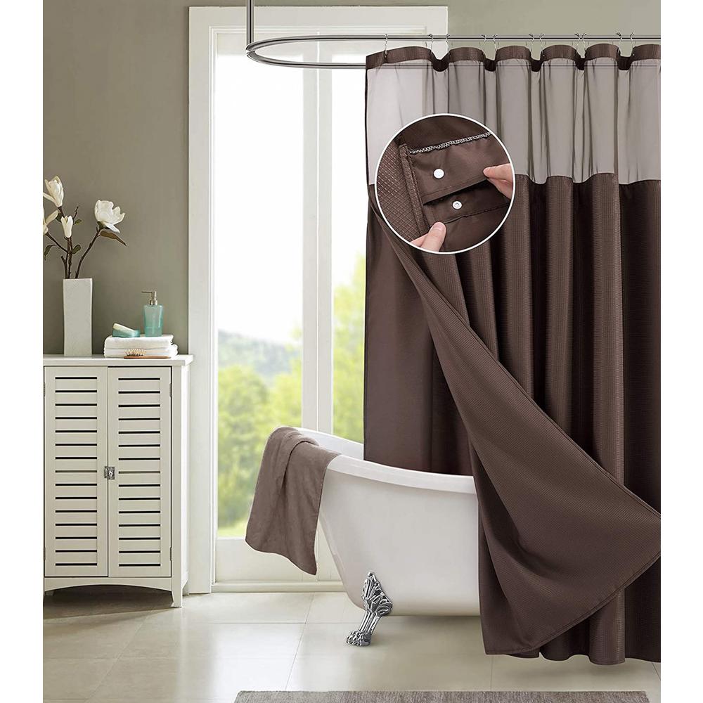 Brown Modern Grid Shower Curtain and Liner Set. Picture 8