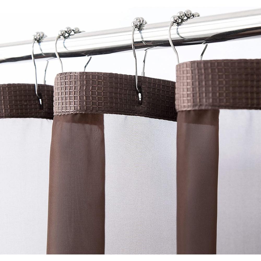 Brown Modern Grid Shower Curtain and Liner Set. Picture 4