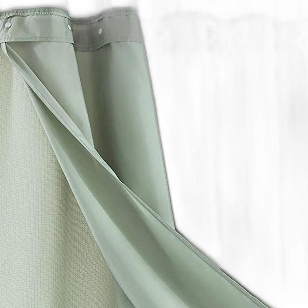 Sage Green Modern Grid Shower Curtain and Liner Set. Picture 5