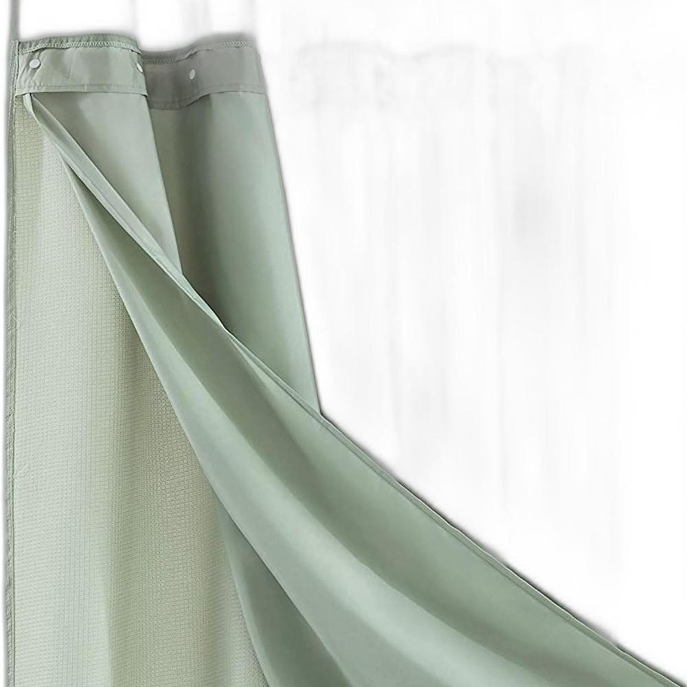 Sage Green Modern Grid Shower Curtain and Liner Set. Picture 9