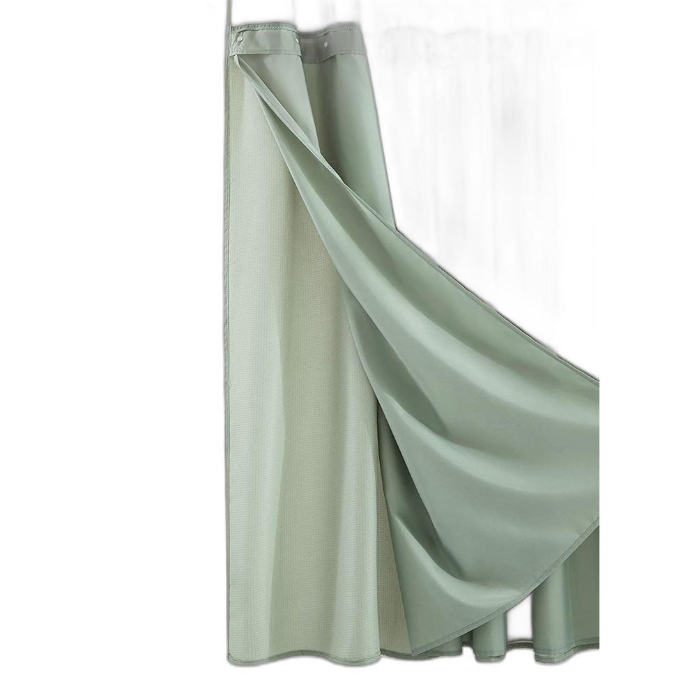 Sage Green Modern Grid Shower Curtain and Liner Set. Picture 1
