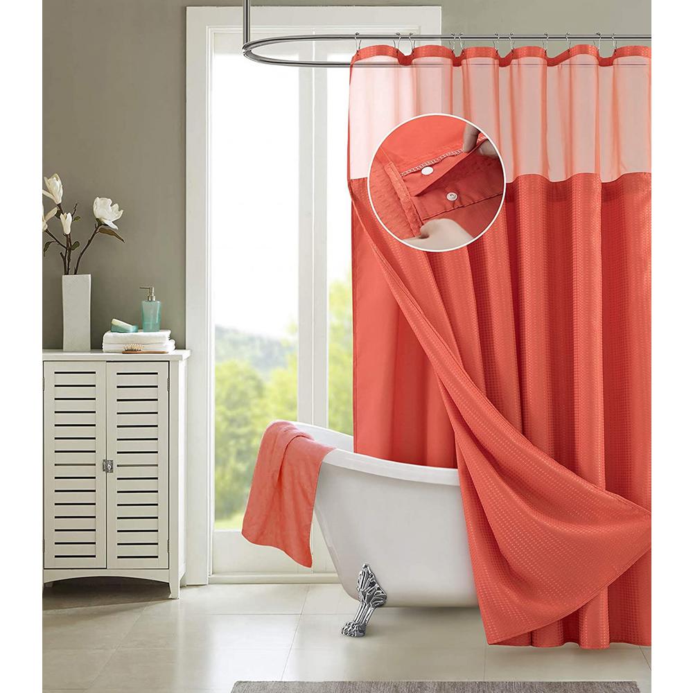 Coral Sheer and Grid Shower Curtain and Liner Set. Picture 8