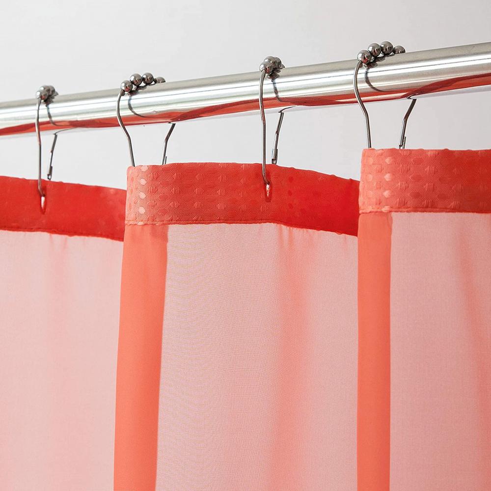 Coral Sheer and Grid Shower Curtain and Liner Set. Picture 6