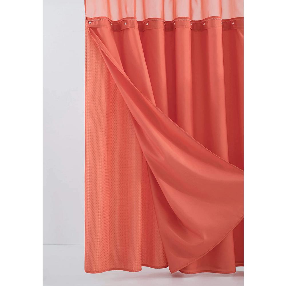 Coral Sheer and Grid Shower Curtain and Liner Set. Picture 7