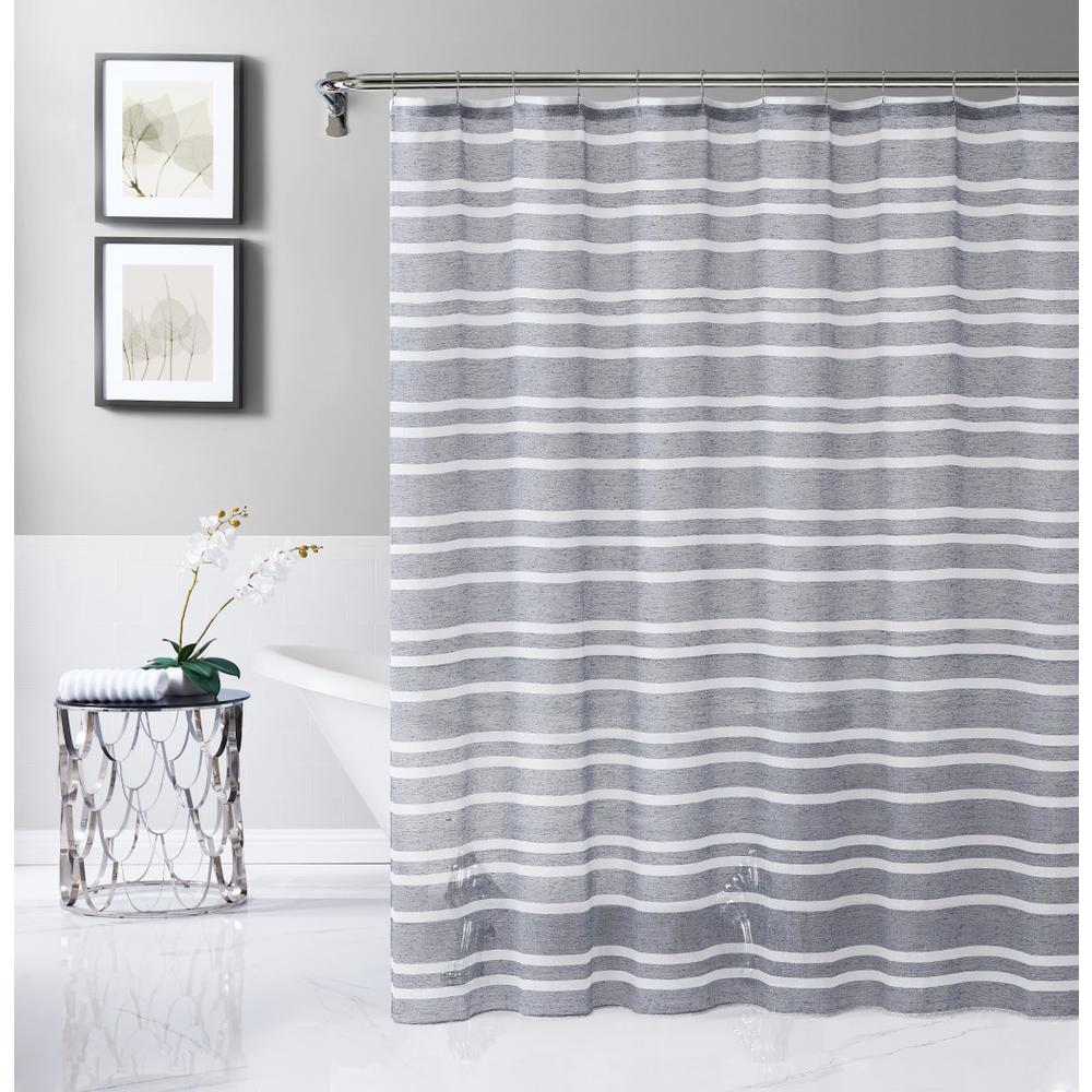 Silvery Gray and White Striped Shower Curtain. Picture 3