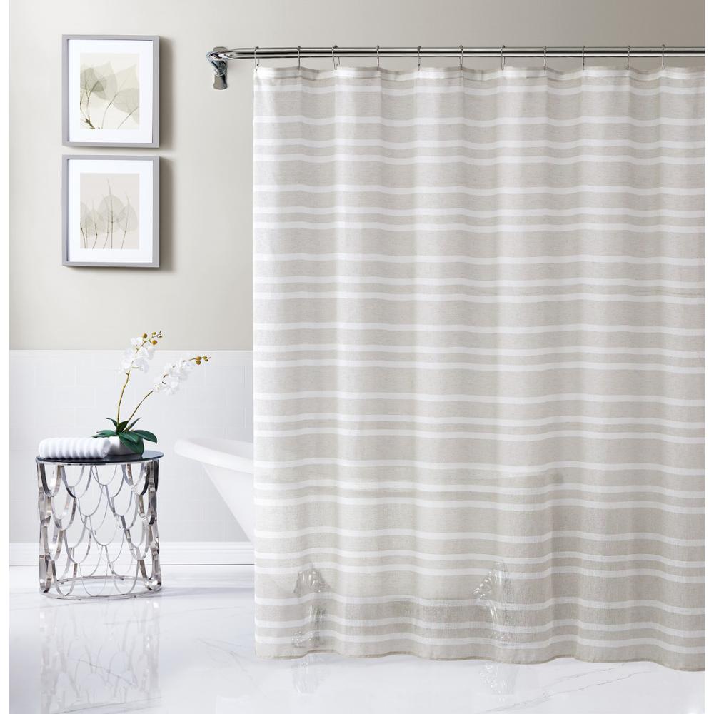 Taupe and White Striped Shower Curtain. Picture 2