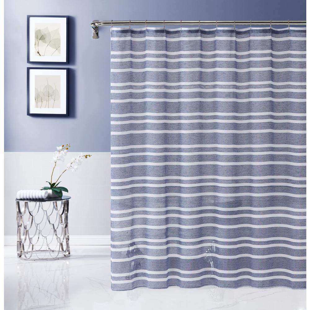 Navy and White Striped Shower Curtain. Picture 2