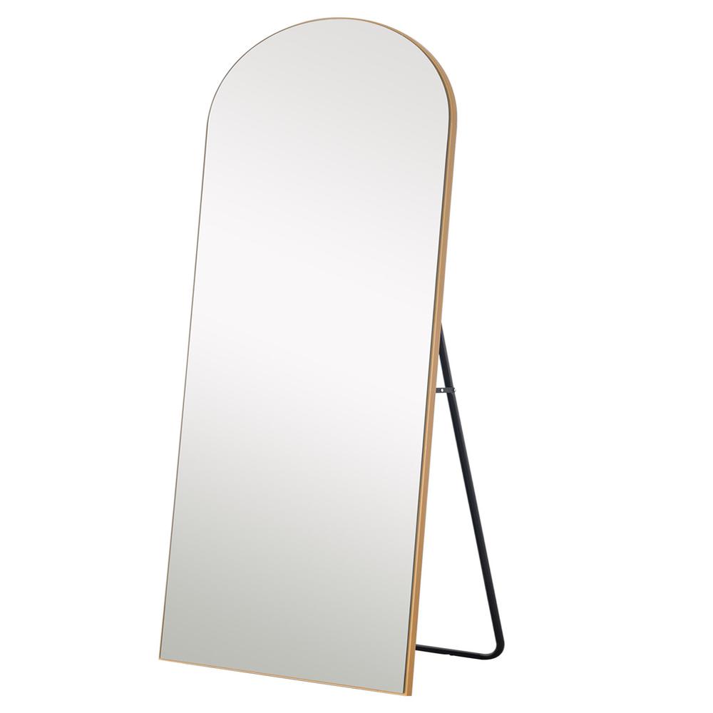 Petite Gold Arched Wooden Mirror. Picture 1