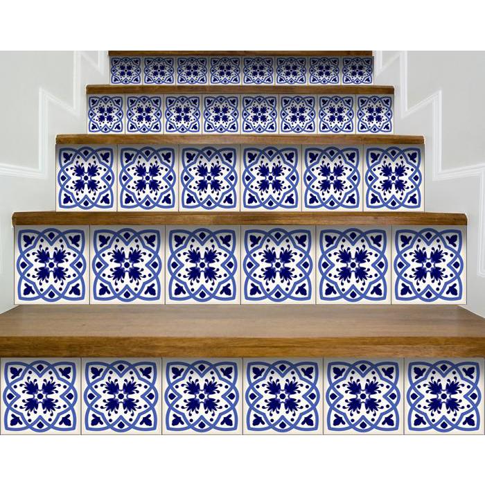 4" X 4" Blue And White Mosaic Peel And Stick Removable Tiles Blue. Picture 6