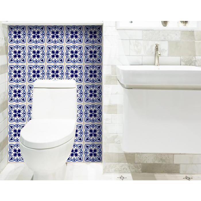 4" X 4" Blue And White Mosaic Peel And Stick Removable Tiles Blue. Picture 8