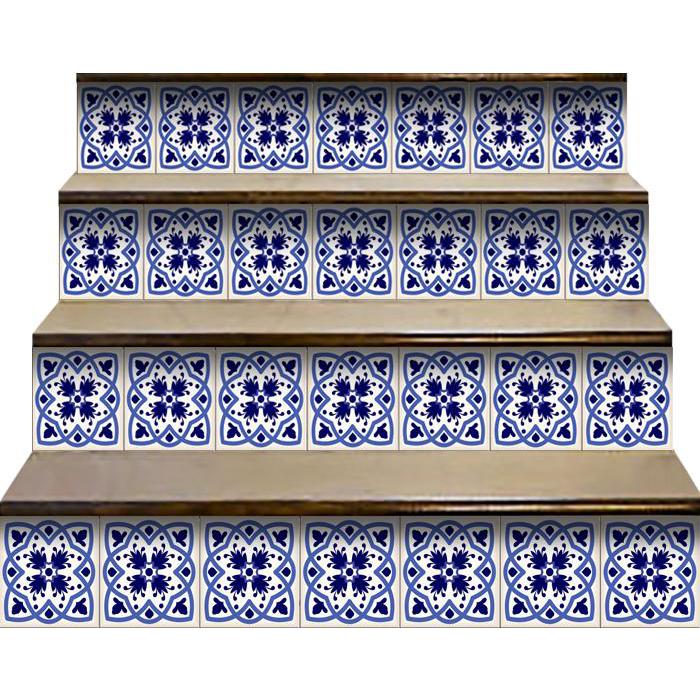 6" X 6" Blue And White Mosaic Peel And Stick Removable Tiles Blue. Picture 1