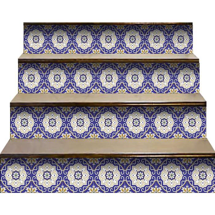4" X 4" Blue White and Gold Mosaic Removable Tiles Blue. Picture 1
