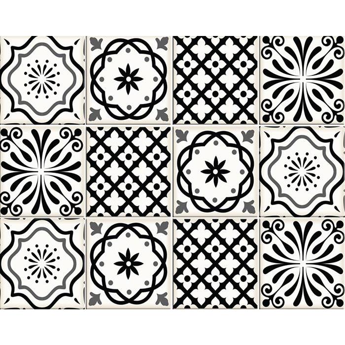 4" X 4" Black and White Multi Peel and Stick Removable Tiles Black. Picture 8