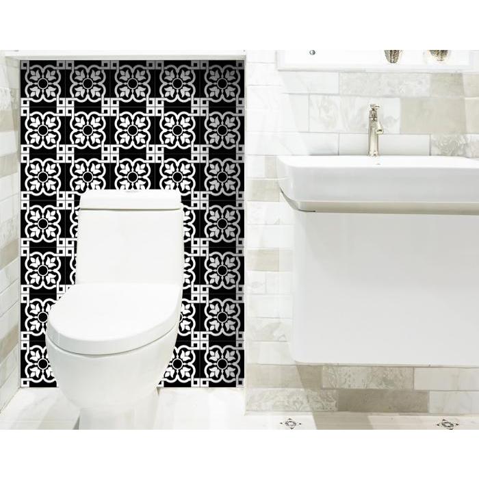 4" X 4" Black and White Stark Peel and Stick Removable Tiles Black. Picture 8