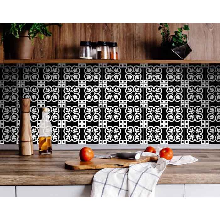 4" X 4" Black and White Stark Peel and Stick Removable Tiles Black. Picture 9