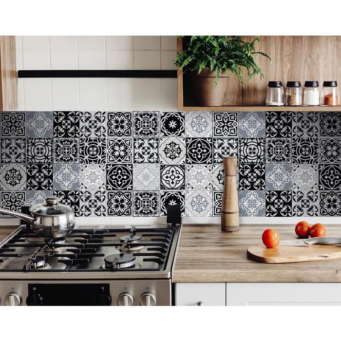 4" X 4" Black White and Gray Mosaic Peel and Stick Tiles Black. Picture 9