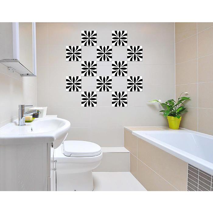8" X 8" Black and White Colla Peel and Stick Removable Tiles Black. Picture 3