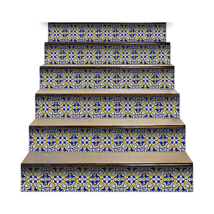4" X 4" Blue and Yellow Links Peel And Stick Tiles Blue. Picture 6