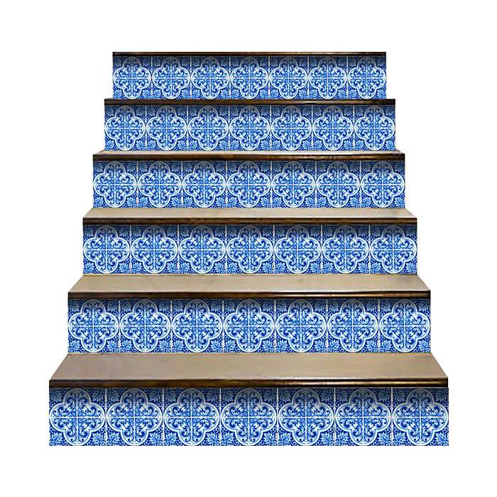 4" X 4" Blue, White Cross Peel And Stick Tiles Blue. Picture 5