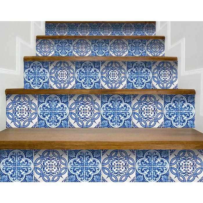 4" X 4" Blue and White Medi Peel And Stick Tiles Blue. Picture 8