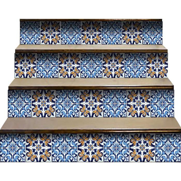 6" X 6" Blue White Golden Peel and Stick Tiles Blue. Picture 7