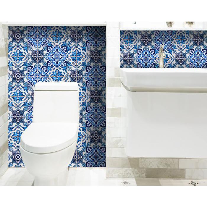 4" X 4" Blue Multi Mosaic Peel And Stick Tiles Blue. Picture 3
