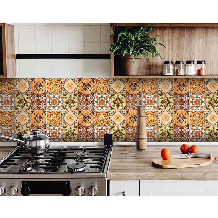 4" X 4" Golden Multi Mosaic Peel And Stick Tiles Orange. Picture 7