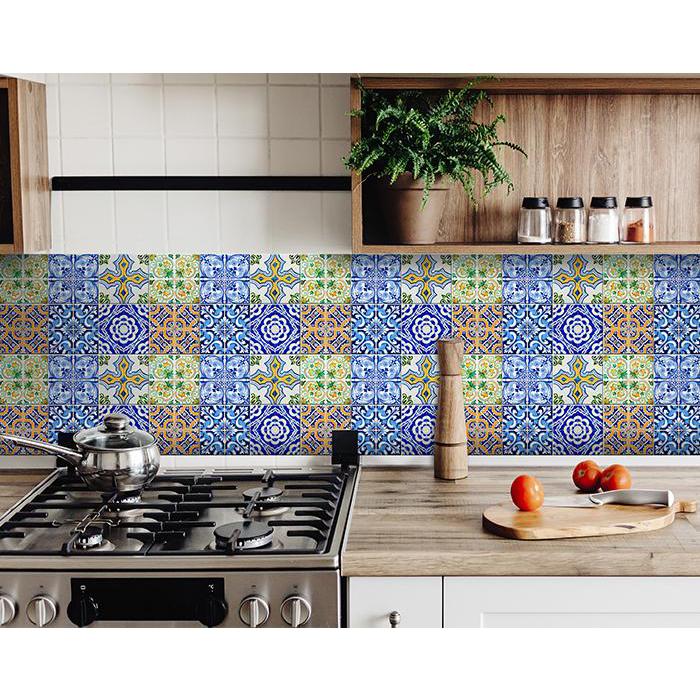 5" X 5" Lima Multi Mosaic Peel and Stick Tiles Blue. Picture 1