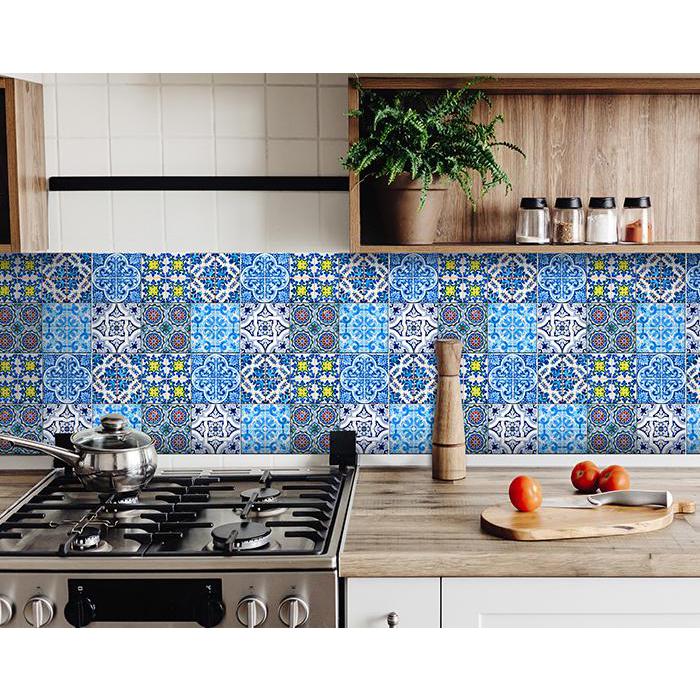 4" X 4" Greta Multi Mosaic Peel And Stick Tiles Blue. Picture 1