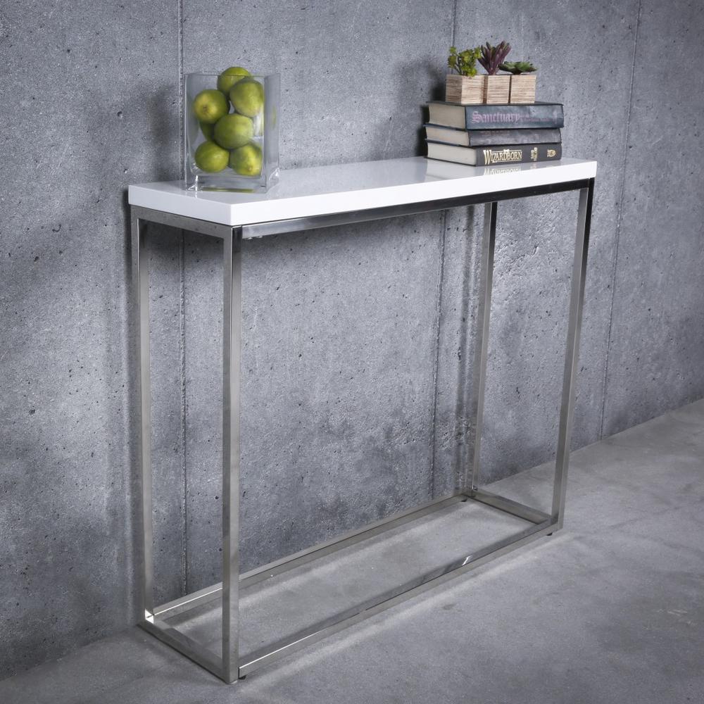 Modern White Gloss and Chrome Console Table. Picture 6