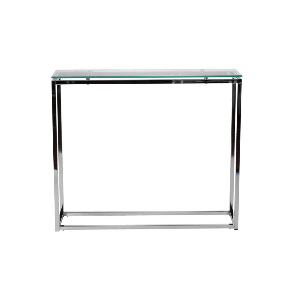 Geo Rectangle Clear Glass and Chrome Console Table. Picture 1
