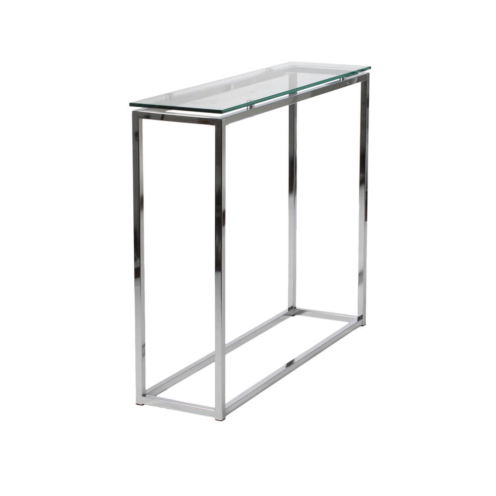 Geo Rectangle Clear Glass and Chrome Console Table. Picture 2