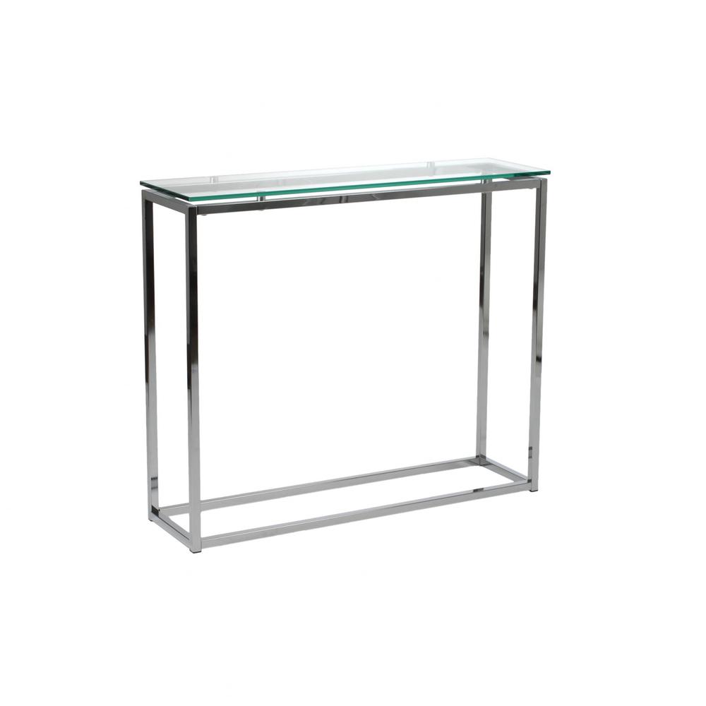 Geo Rectangle Clear Glass and Chrome Console Table. Picture 3