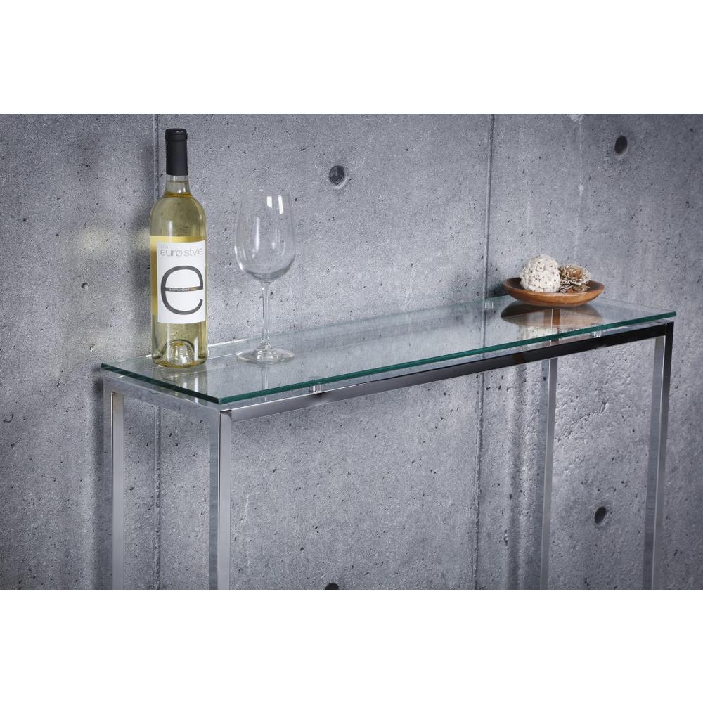 Geo Rectangle Clear Glass and Chrome Console Table. Picture 4
