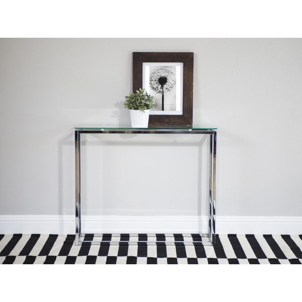 Geo Rectangle Clear Glass and Chrome Console Table. Picture 6