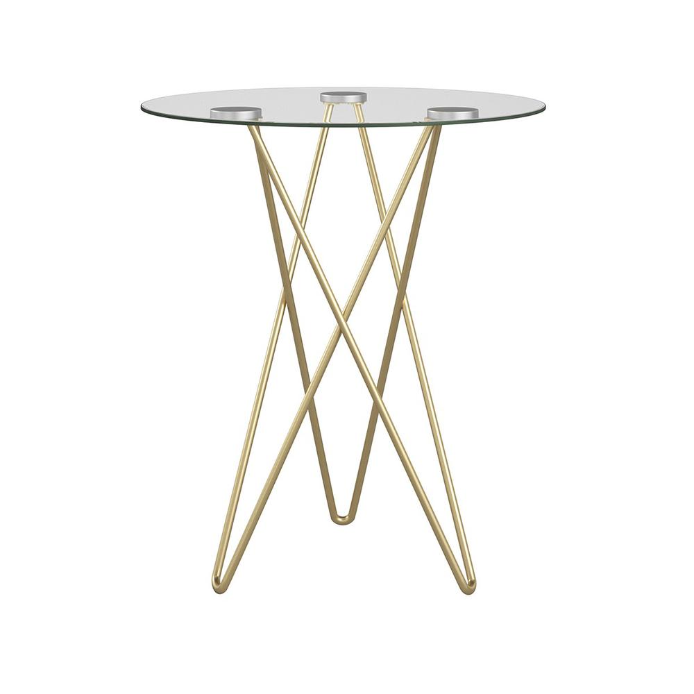 Geometric Clear Glass and Gold Round Table. Picture 1