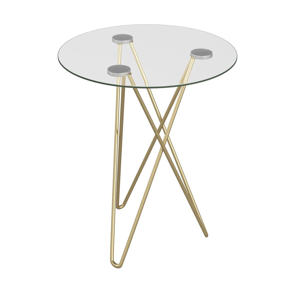 Geometric Clear Glass and Gold Round Table. Picture 2